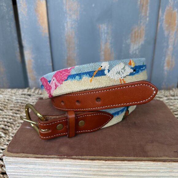 Itz A Stitch Hand-Stitched Needlepoint Belt Birds Of Florida's Beaches Sz 38 - Picture 3 of 14